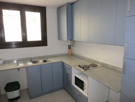 My kitchen in my apartment in Barcelona on Las Ramblas