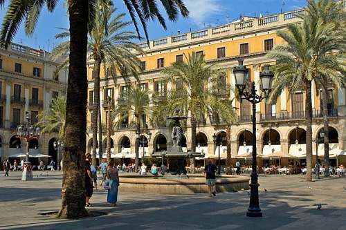 Plaza Reial behind my apartment in Barcelona, Spain