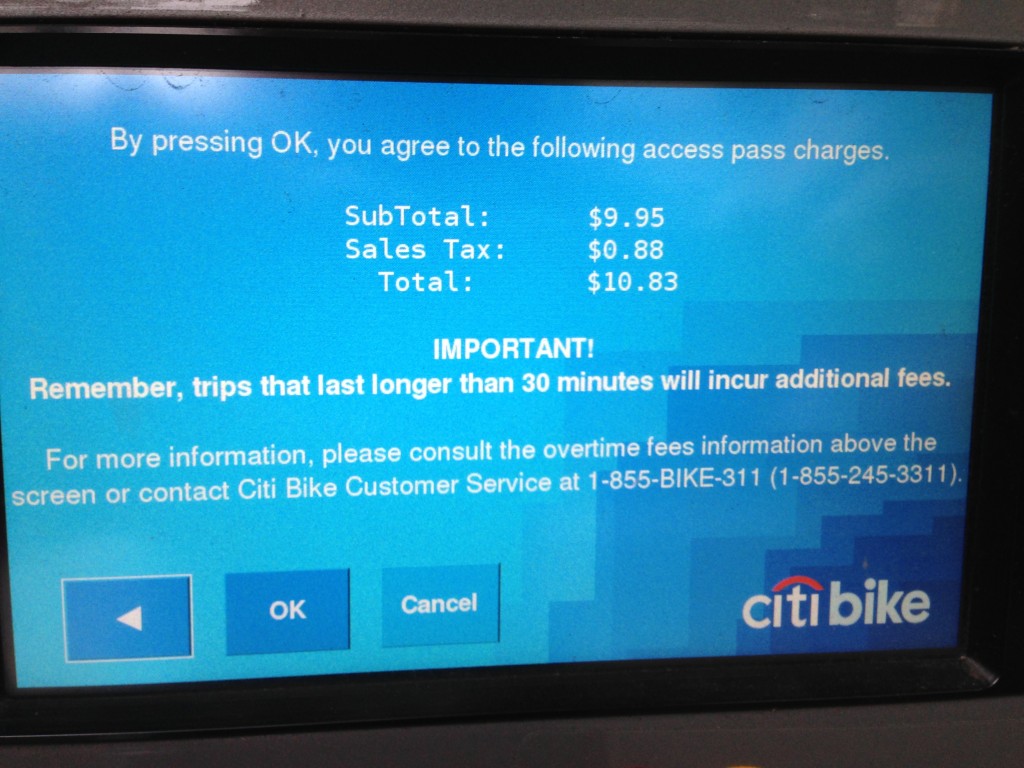 Citi Bike pay screen, New York