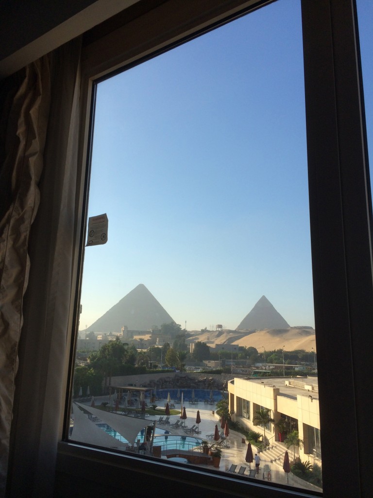 view from bed, Le Meridien Pyramids, Cairo, Egypt