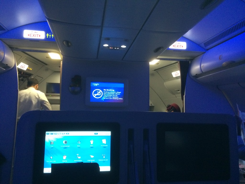Qatar Airways business class, in dark