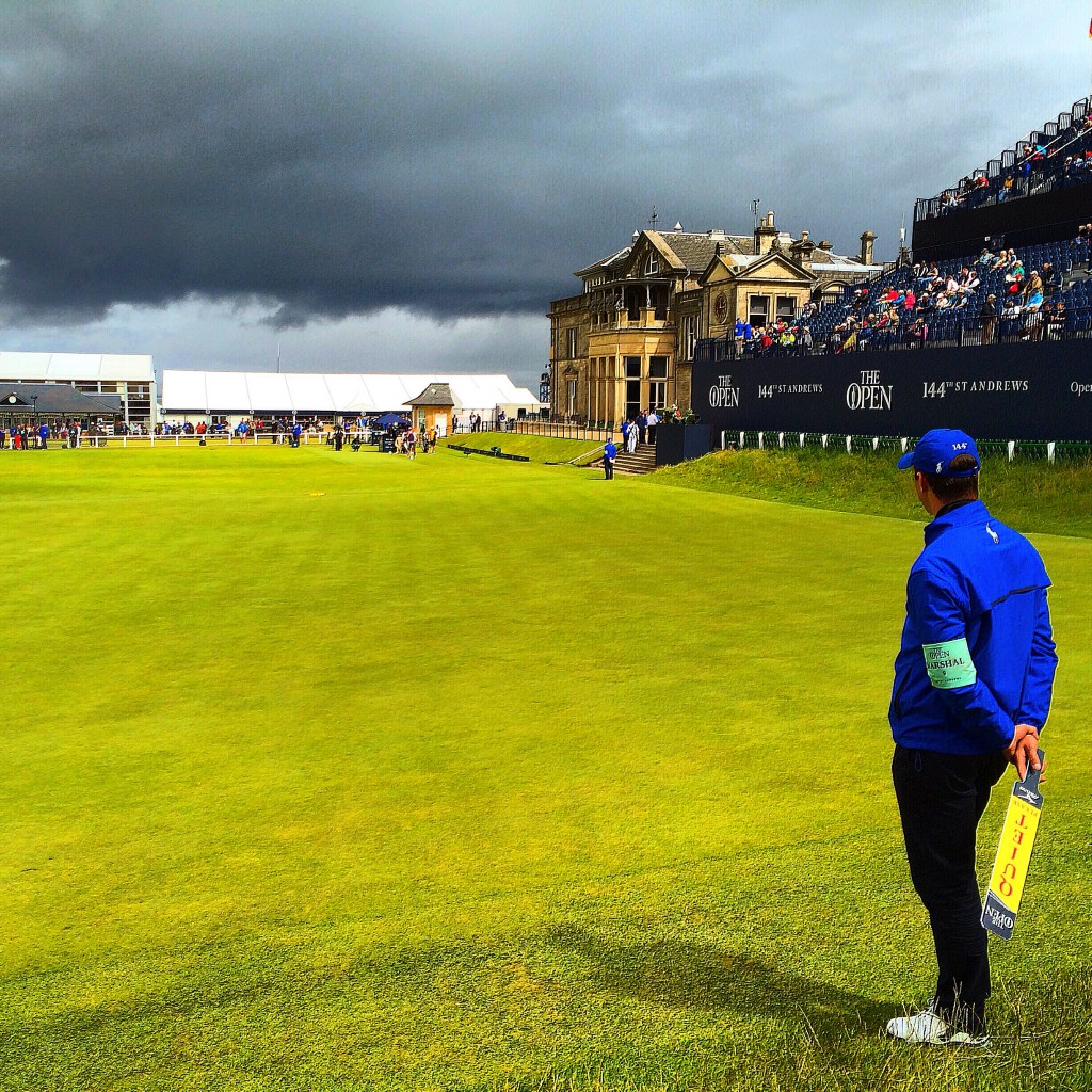 Old Course, 2015 Open Championship, St Andrews, Scotland, 18th green, 1st tee