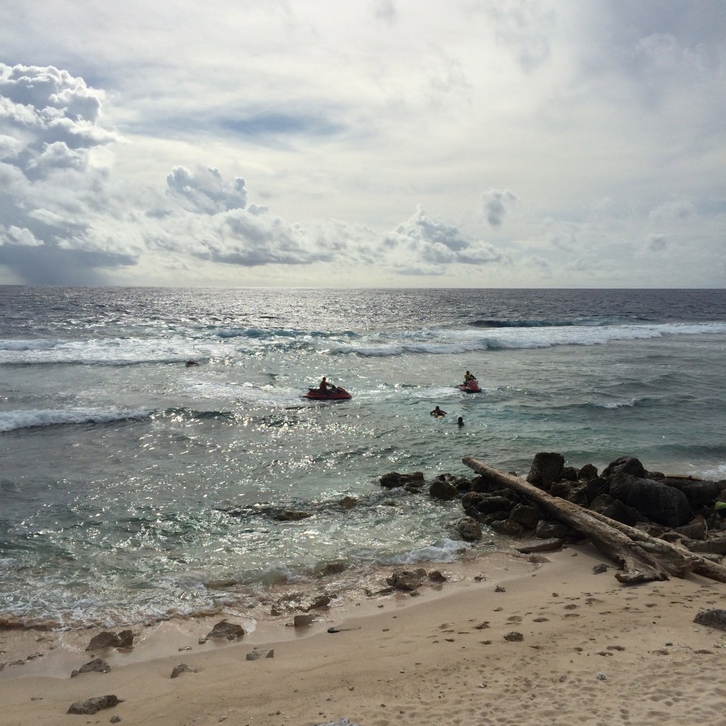 Nauru, locals swimming, jet skiing 