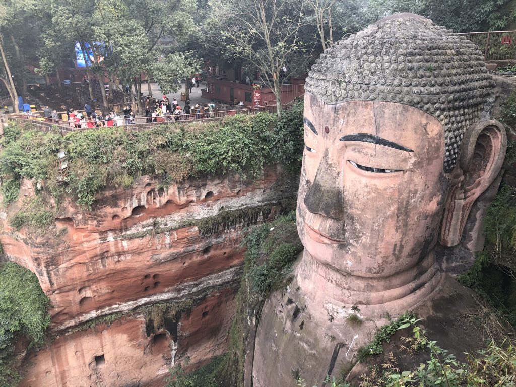 Leshan Giant Buddha head from the hike above it