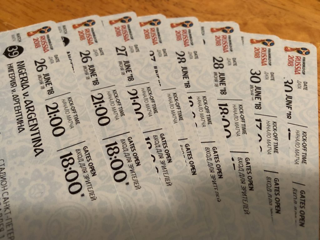 Tickets for 4 of my 5 World Cup Russia 2018 games