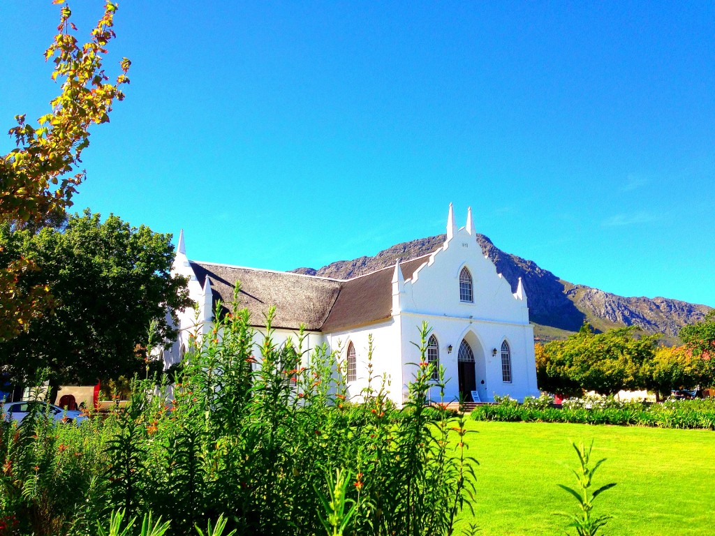 Franschhoek, vineyards, La Residence Hotel, view, mountains, South Africa, Western Cape, Cape Wine Lands, small town, Africa, church