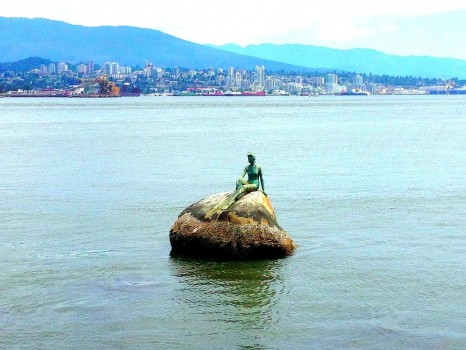 walking the seawall in stanley park, vancouver, british columbia, mermaid statue