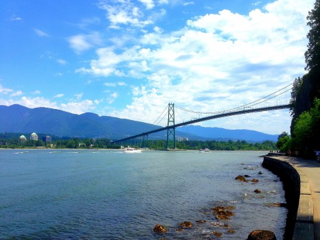 walking the seawall in stanley park, vancouver, british columbia, Lions Gate Bridge