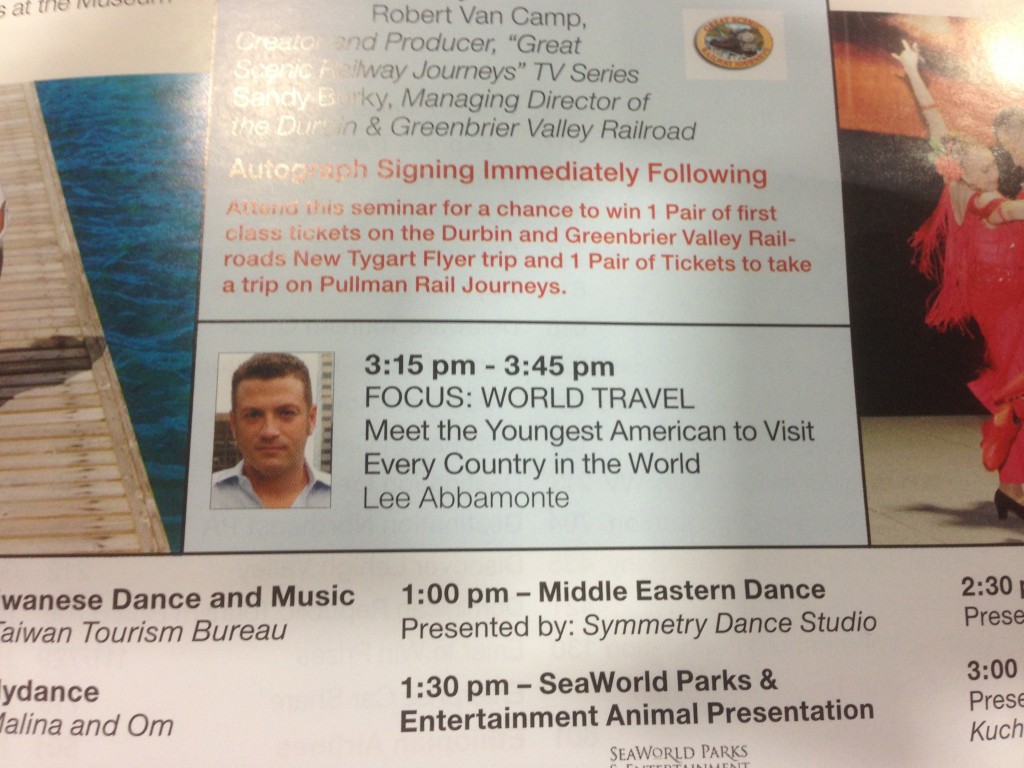 Lee Abbamonte in program, Lee Abbamonte, Washington DC Travel and Adventure Show