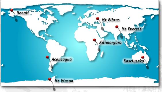 seven summits map, seven summits