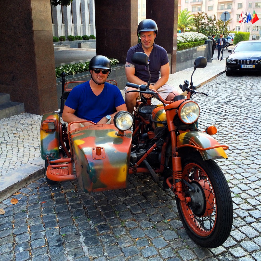 Lee Abbamonte, Dennis O'Connell, sidecar tour, Lisbon, Portugal