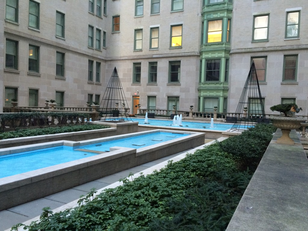The Plaza Hotel, patio fountain, New York City