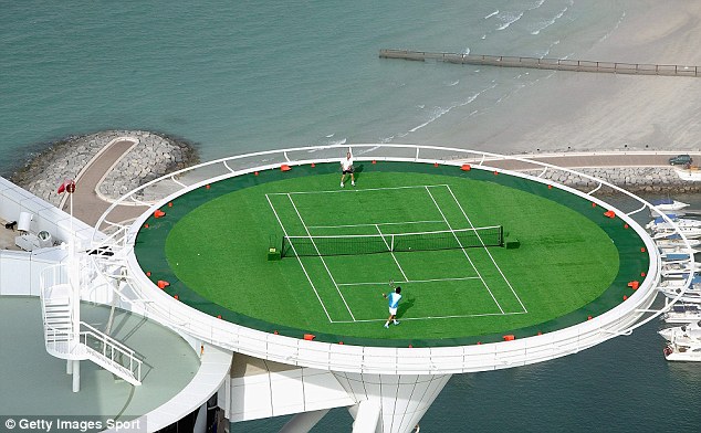 tennis, helipad, Federer, Agassi, Jumeirah, Burj Al Arab, Dubai, UAE, United Arab Emirates