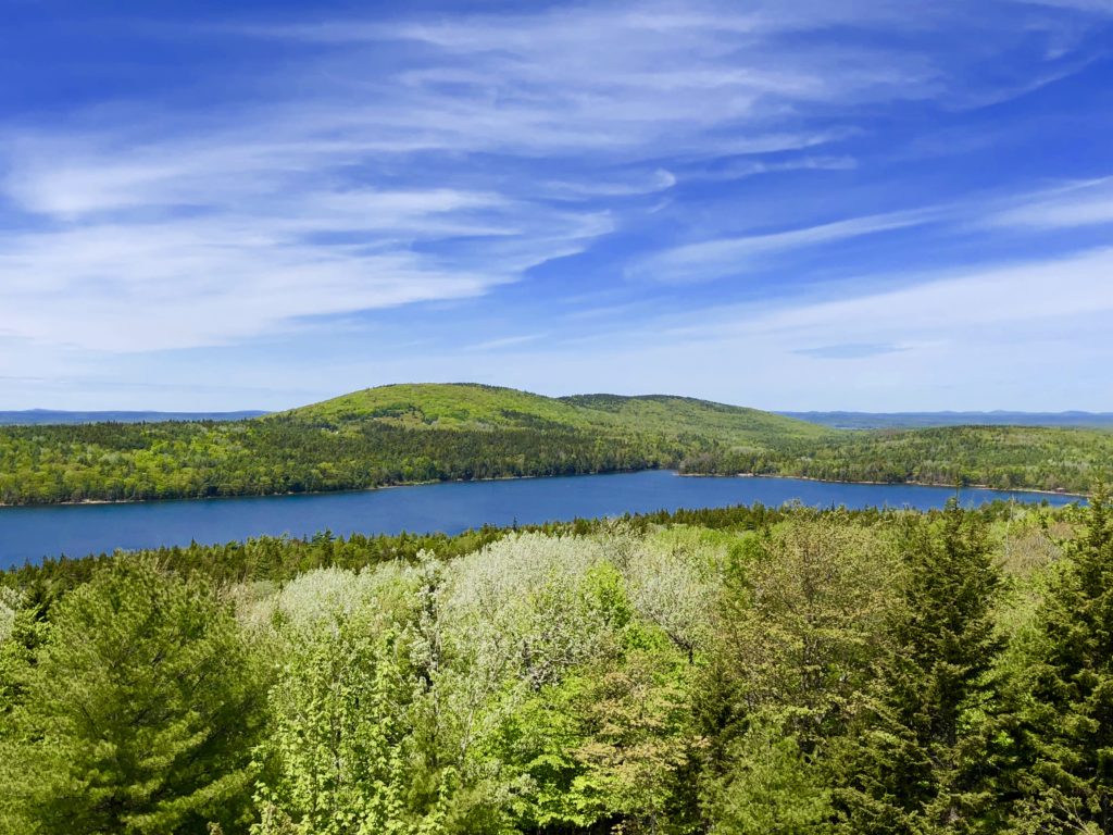 Beautiful overlook of Jordan Pond in Acadia National Park