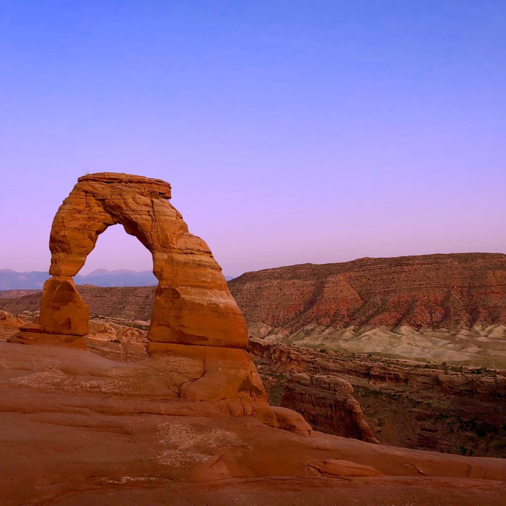 Delicate Arch at sunset in Moab, Utah inside Arches National Park