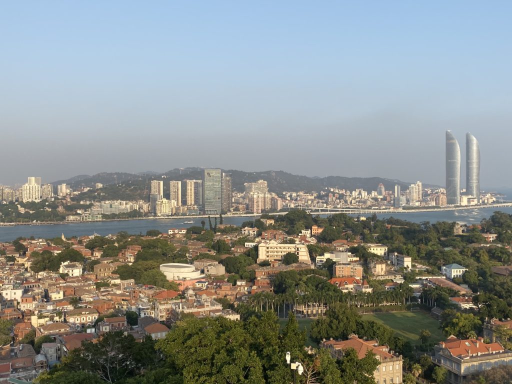 Xiamen, Skyline view of Xiamen China from Gulangyu Island, Gulangyu, China, One day in Xiamen